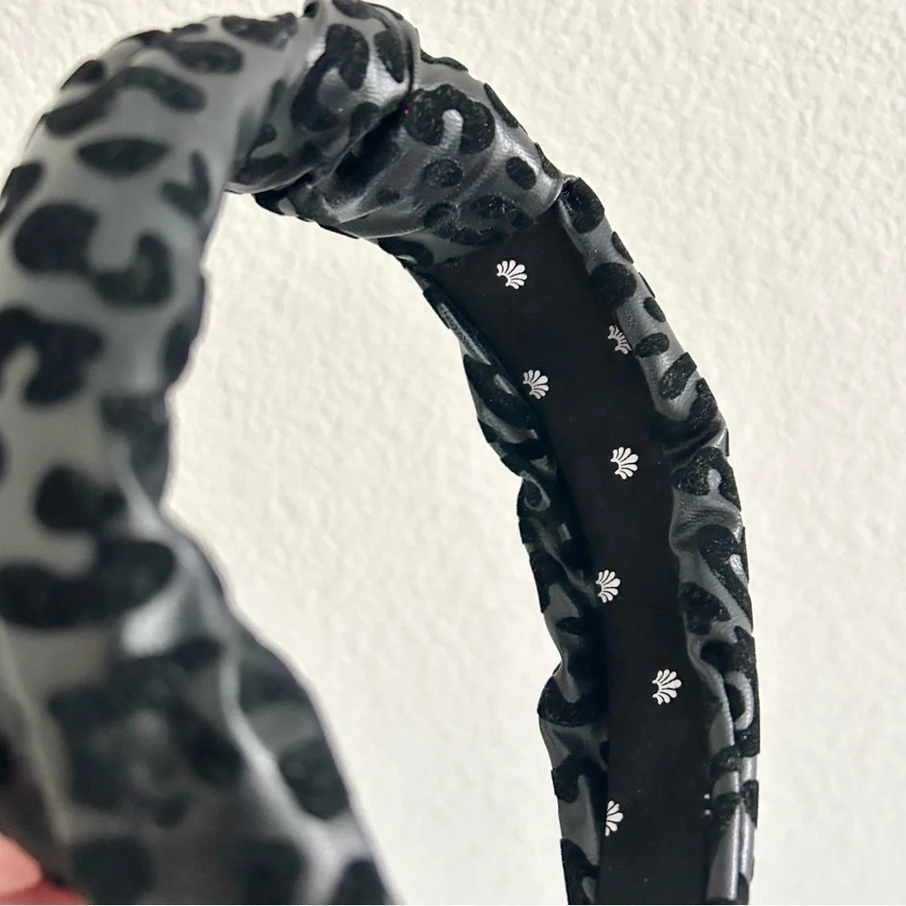 Lele Sadoughi Faux Leather Knotted Headband Black Leopard Print